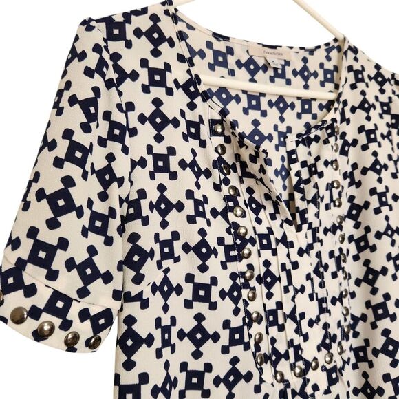 41 Hawthor White/Blue Geometric Sheer Top Size Medium Metallic Buttons Details - Picture 5 of 12